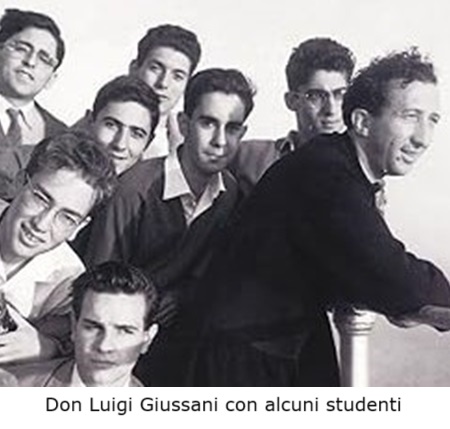 Don Luigi Giussani con alcuni studenti (clicca per l'immagine)